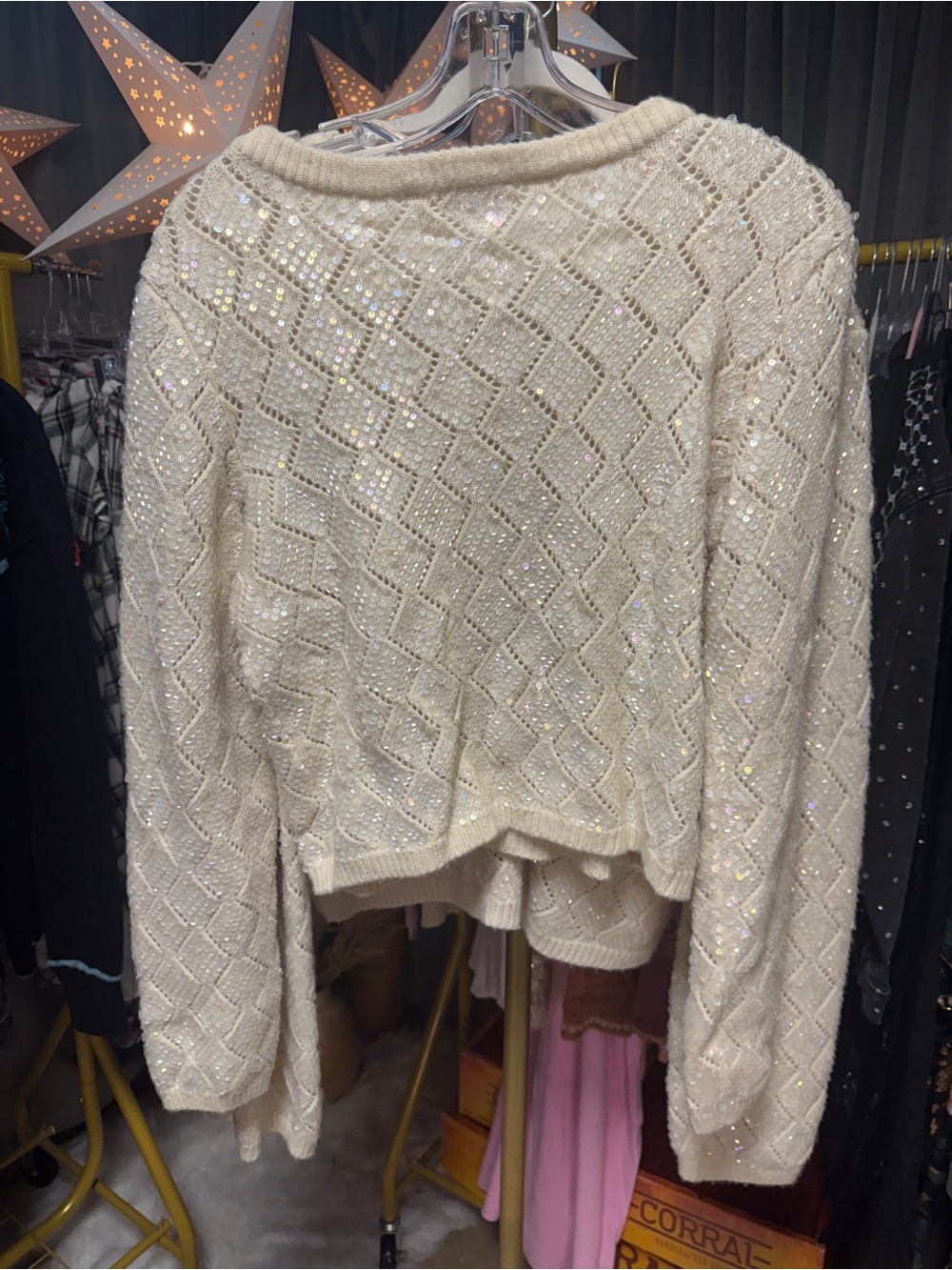 Free People We the Free Mermaid Sequin Embellished Cardigan- Ivory - Picture 4 of 7
